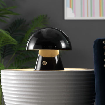 Porcini 7" Contemporary Bohemian Rechargeable/Cordless Iron Integrated LED Mushroom Table Lamp - JONATHAN Y